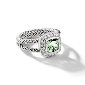 David Yurman Petite Albion® Diamond Halo Cushion Ring- stone color green